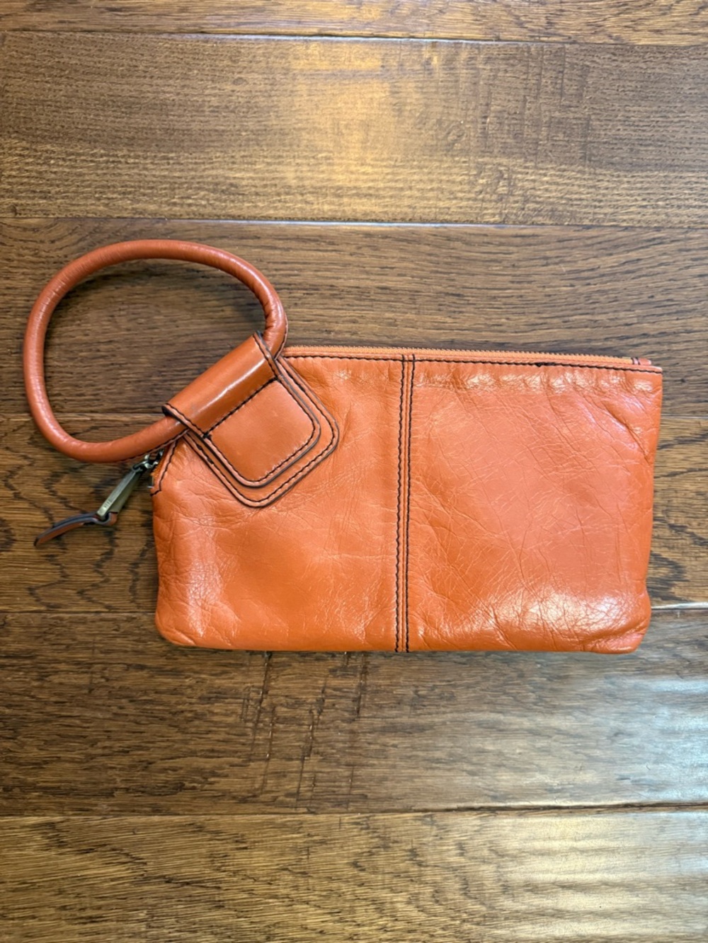 Hobo Orange Leather Wristlet Clutch
